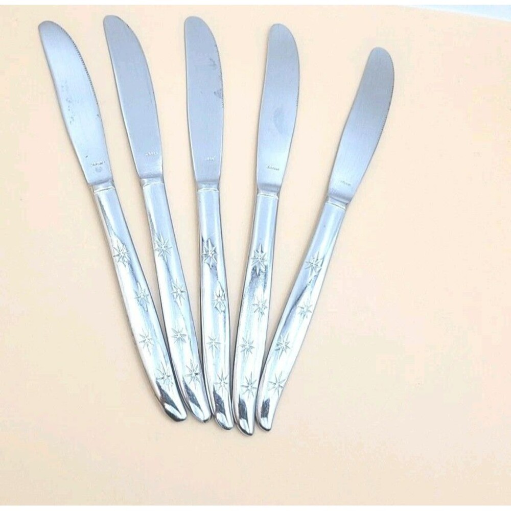 Vintage Seibu Starburst Pattern 5 Serat Knives Stainless Steel Mid Century Japan